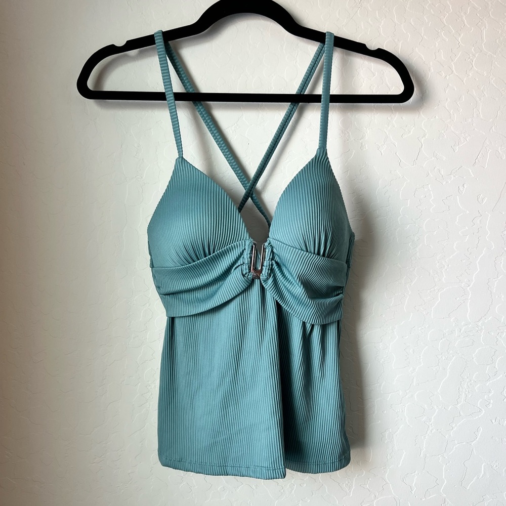 Aqua Couture Teal Push Up Ribbed Tankini Swim Top